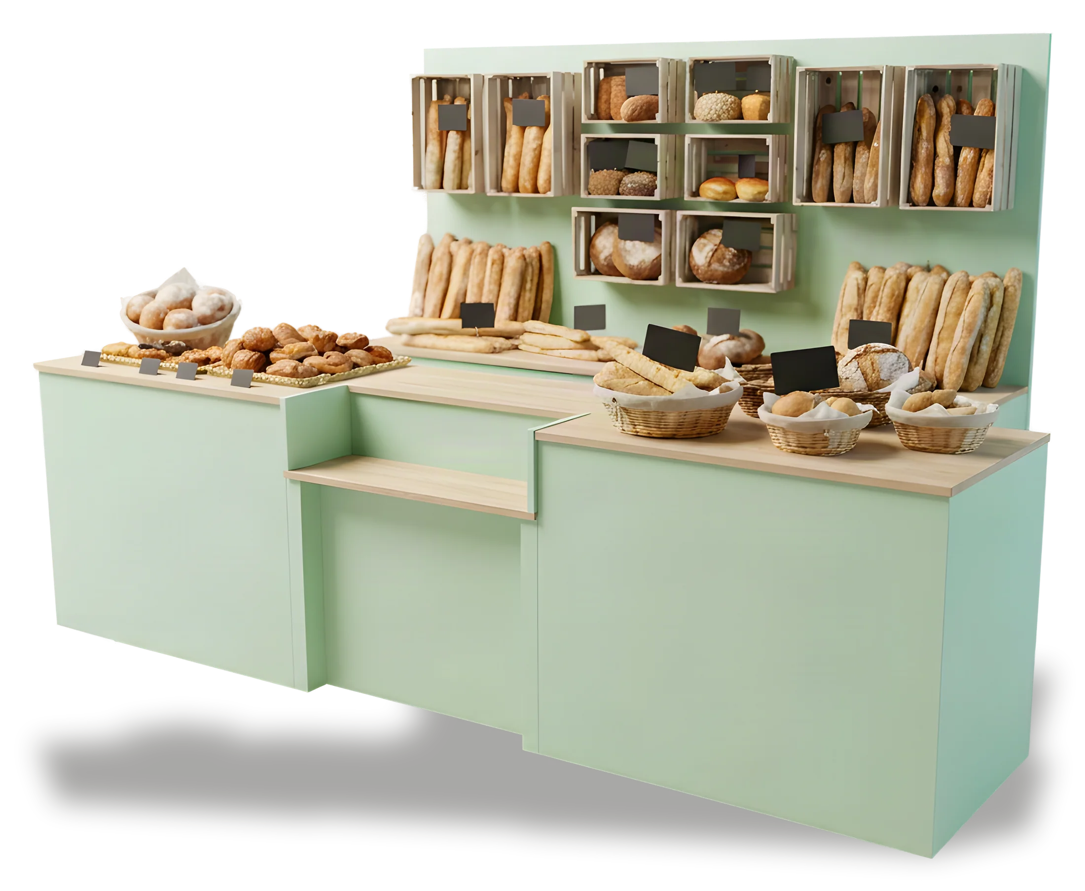 Le comptoir de la boulangerie, photographié en studio